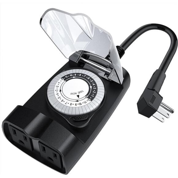 24 Hour Mechanical Outdoor Timer Outlet, Outdoor Timer for Lights, Waterproof - Picture 1 of 7